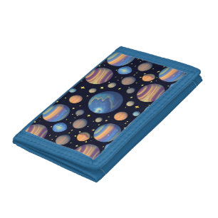 Colorful Planets and Stars in Outer Space Trifold Wallet