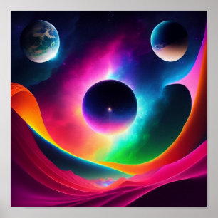 Colorful Planets in Outer Space Poster