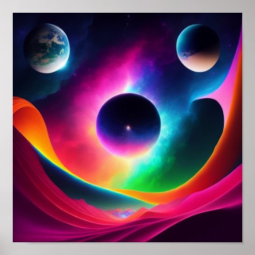 Colorful Planets in Outer Space Poster