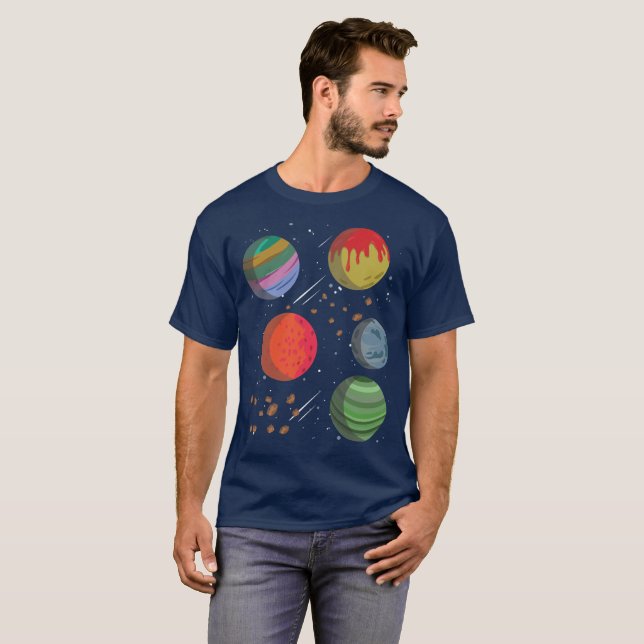 Colorful Planets in Outer Space T-Shirt (Front Full)