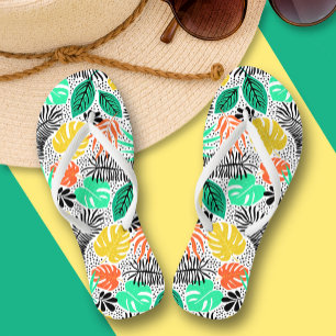 Colorful Plants and Dots Flip Flops