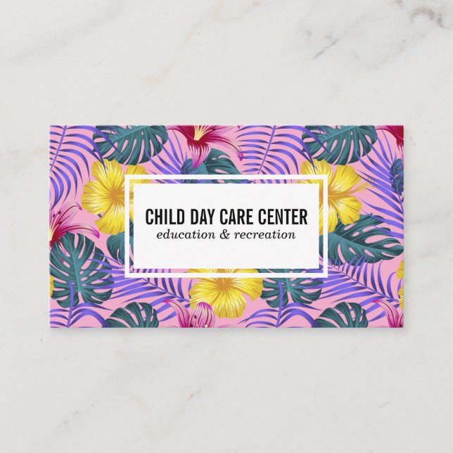 Colorful Plants and Flowers Pattern Business Card (Front)