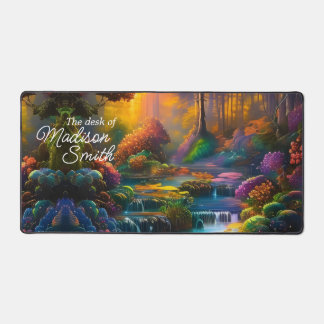 Colorful Plants and Forest Waterfall Desk Mat