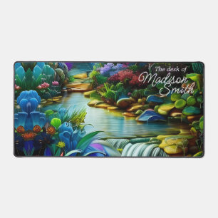 Colorful Plants and Peaceful Waterfall Garden Desk Mat