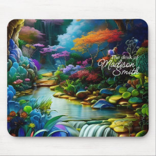 Colorful Plants and Peaceful Waterfall Garden Mouse Pad