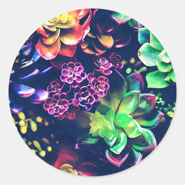 Colorful Plants Classic Round Sticker (Front)