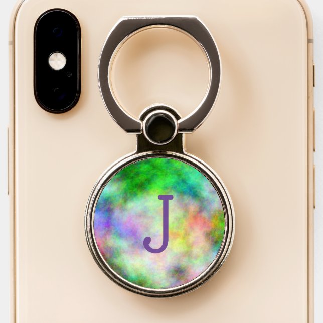 Colorful Plasma Disc Monogrammed Phone Ring Stand (Close Up)