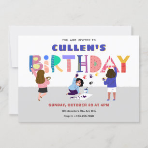 Colorful playful art paint fun birthday  invitation