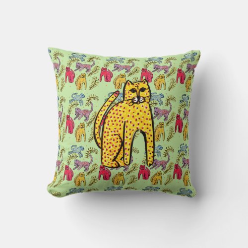 Colorful playful cheetahs and leopards throw pillo throw pillow