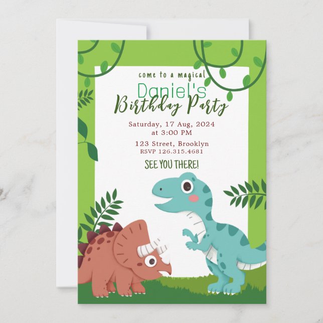 Colorful Playful Childish Dinosaur Birthday Invitation (Front)