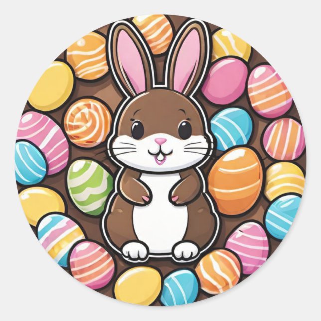 Colorful Playful Chocolate Easter Bunny  Sticker (Front)