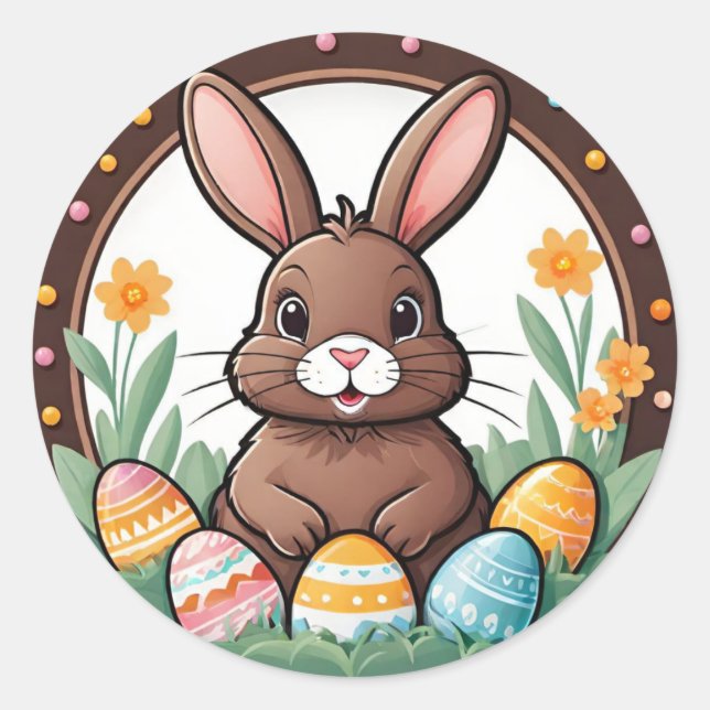 Colorful Playful Chocolate Easter Bunny Stickers (Front)