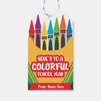 Colorful playful Crayola Color First Day Of School Gift Tags