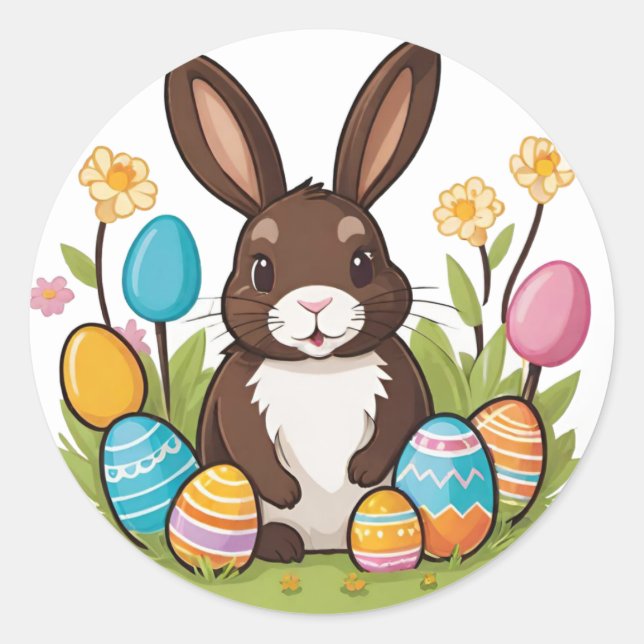 Colorful Playful Easter Bunny Round Stickers (Front)