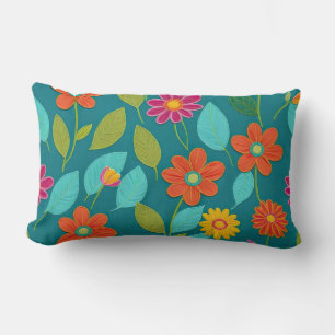 colorful playful flowers with stitched detailing lumbar pillow