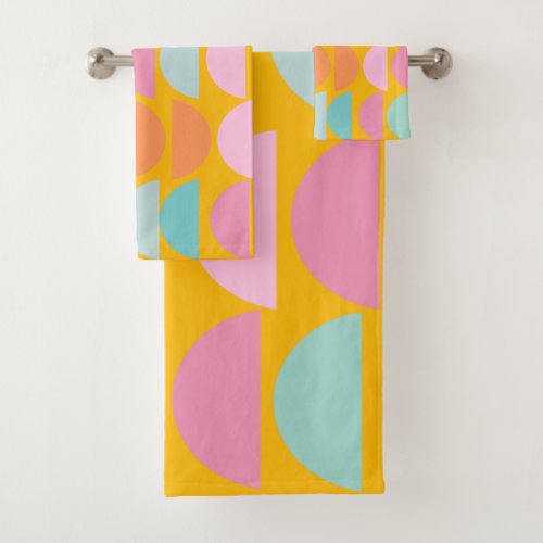 Colorful Playful Geometric Shapes in Yellow Bath Towel Set