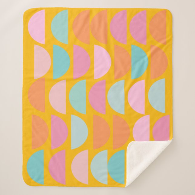 Colorful Playful Geometric Shapes in Yellow Sherpa Blanket (Front)