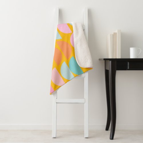 Colorful Playful Geometric Shapes in Yellow Sherpa Blanket