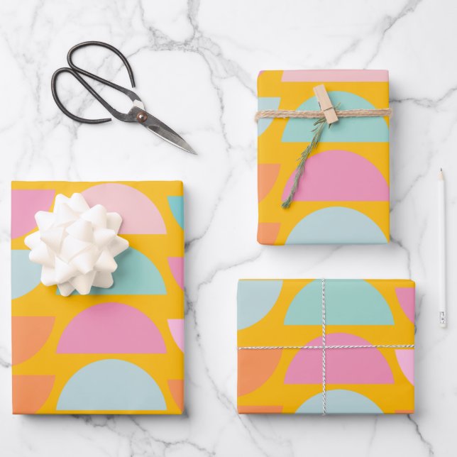 Colorful Playful Geometric Shapes in Yellow Wrapping Paper Sheets (Front)