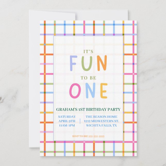 Colorful, Playful It's Fun to be ONE birthday Invitation (Front)