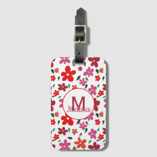 Colorful Playful Minimalistic Floral Monogram Luggage Tag