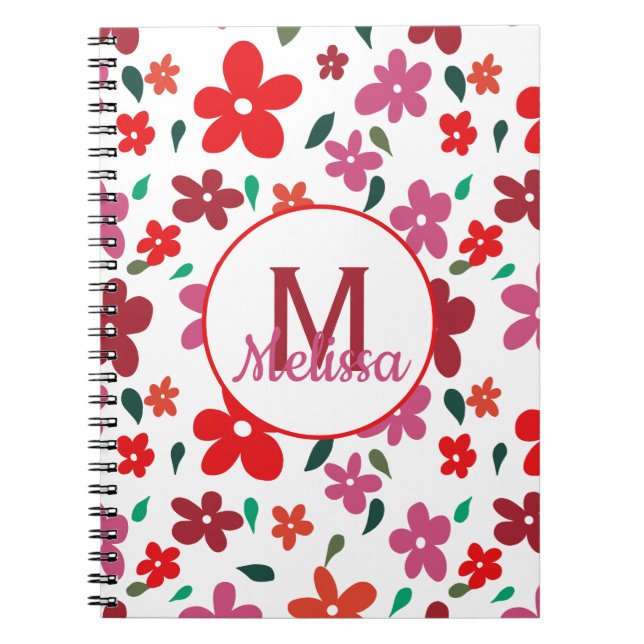 Colorful Playful Minimalistic Floral Monogram  Notebook (Front)