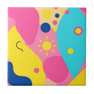 Colorful Playful Organic Shapes Pattern Ceramic Tile