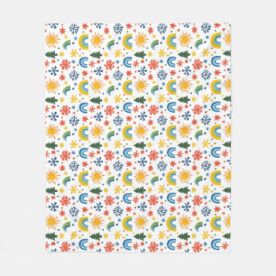 Colorful Playful Pattern with Rainbows and Flowers Fleece Blanket