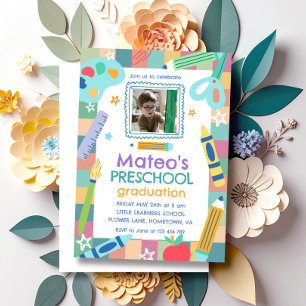Colorful Playful Photo Preschool Graduation Invitation