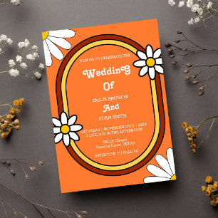 colorful playful  retro vintage 70s wedding invitation