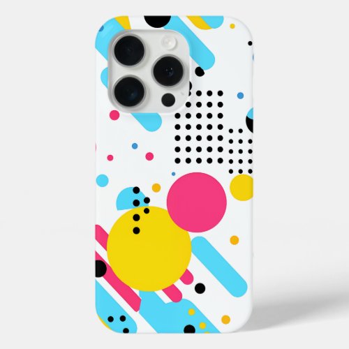 Colorful playful shapes and dots background iPhone 15 pro case