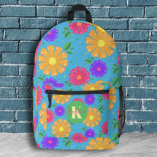 Colorful Playful Vibrant Folk Art Floral Pattern Printed Backpack