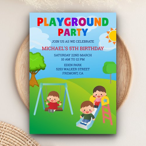 Colorful Playground Cute Kids Park Birthday Party Invitation
