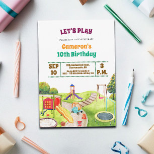 Colorful Playground Party 10th Birthday Invitation