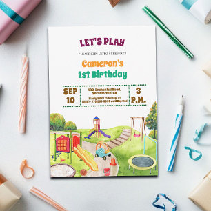 Colorful Playground Party 1st Birthday Invitation