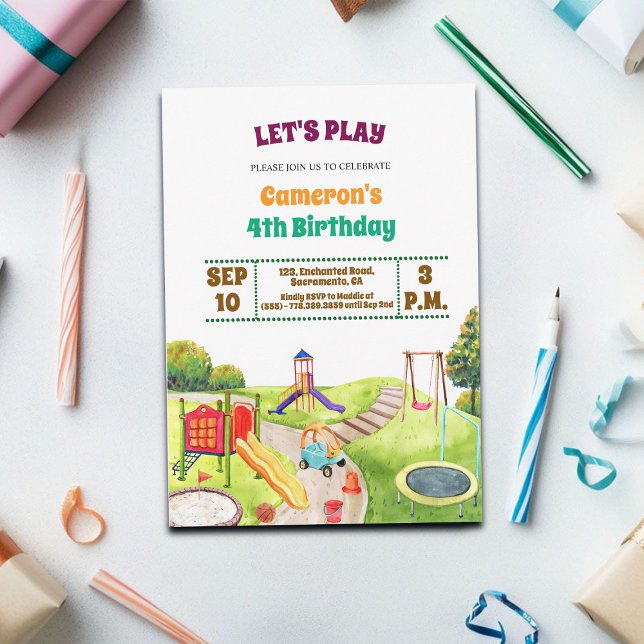 Colorful Playground Party 4th Birthday Invitation (Creator Uploaded)