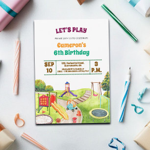 Colorful Playground Party 6th Birthday Invitation