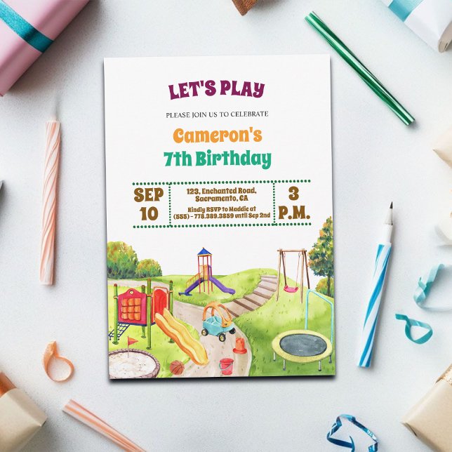 Colorful Playground Party 7th Birthday Invitation (Creator Uploaded)