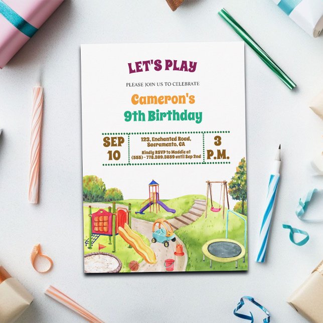 Colorful Playground Party 9th Birthday Invitation (Creator Uploaded)