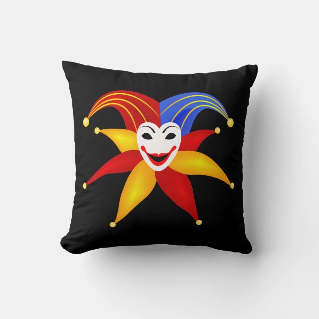 Colorful Playing Card Joker Symbol Throw Pillow (Front)