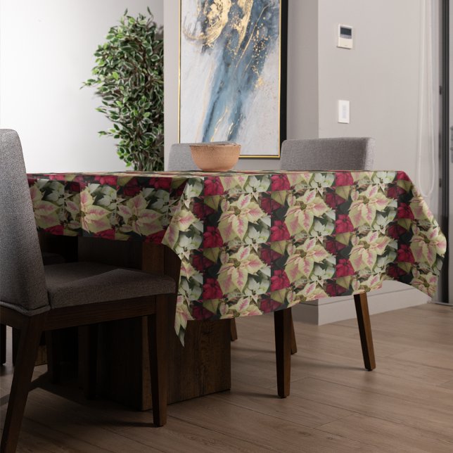 Colorful Poinsettias Pattern Holiday Tablecloth (In Situ Dining Room)