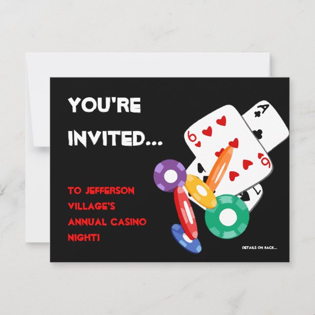 Colorful Poker Chips Vegas Casino Night Invitation (Front)