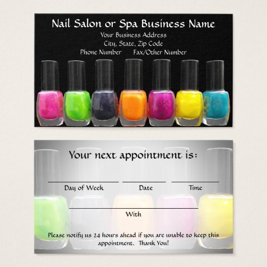 Colorful Polish Bottles, Nail Salon Appointment Business Card