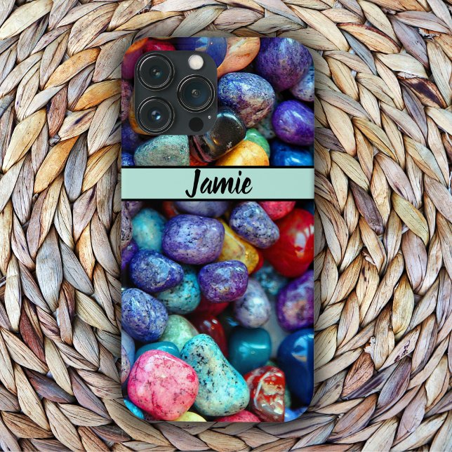 Colorful Polished Rocks with Name Case-Mate iPhone Case (Creator Uploaded)