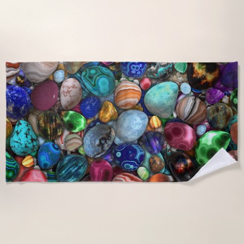 Colorful Polished Stones  Beach Towel