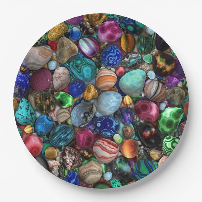 Colorful Polished Stones  Paper Plates (Front)