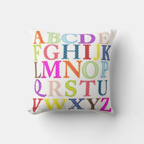 Colorful Polka Dot Alphabet Letters Throw Pillow