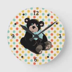 Colorful Polka Dot and Teddy Bear Wall Clock