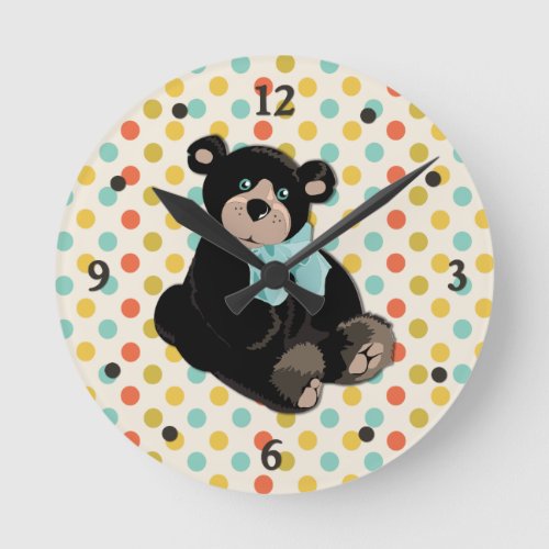 Colorful Polka Dot and Teddy Bear Wall Clock