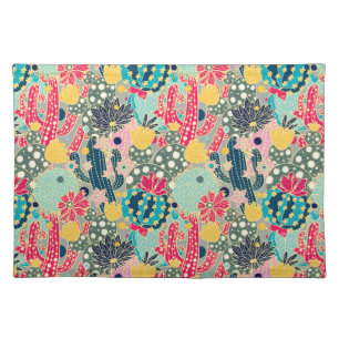 Colorful Polka Dot Cactus Pattern Cloth Placemat